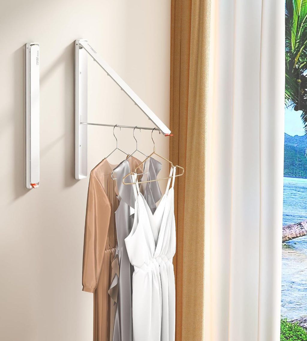 Dr.DJ Clothes Drying Rack, Wall-Mounted Retractable & Foldable Clothes Hanger for Laundry Room Organization and Storage, Clothes Hanger Rack for Dorm, Closet, Balcony(1 Pack, White)