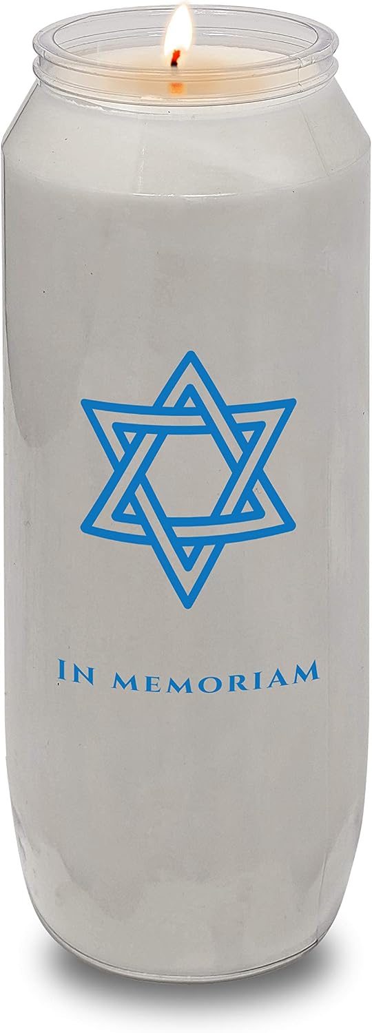 9 Day Memorial Candles, 6 Pack - Plastic Jar with Star of David - 7” Tall Pillar Candles for Religious, Prayer, Party Decor, Vigil and Emergency Use - By Ner Mitzvah
