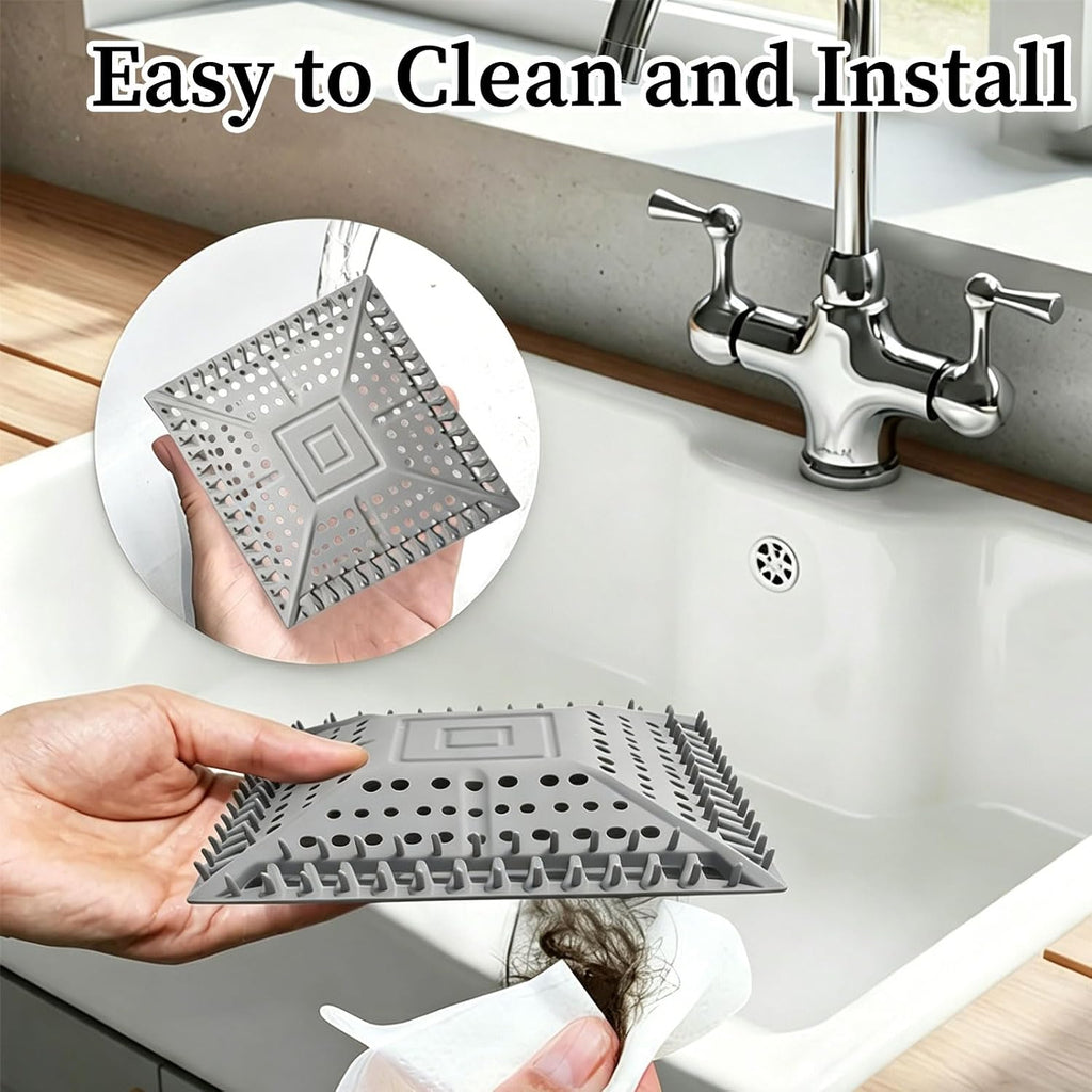 Square Silicone Shower Drain Hair Catcher, Grey