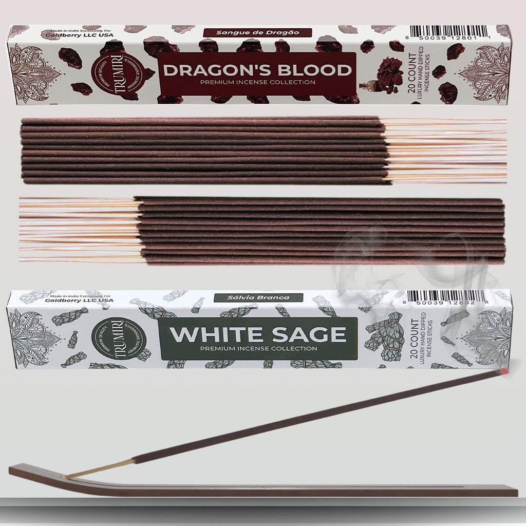 Trumiri Incense Sticks - Combo Pack of 40 Insence-Sticks - 20 Dragons Blood + 20 White Sage - Insenses - Insents - Incents - Inscense - Incence - Incienso - All Natural Incense Sticks