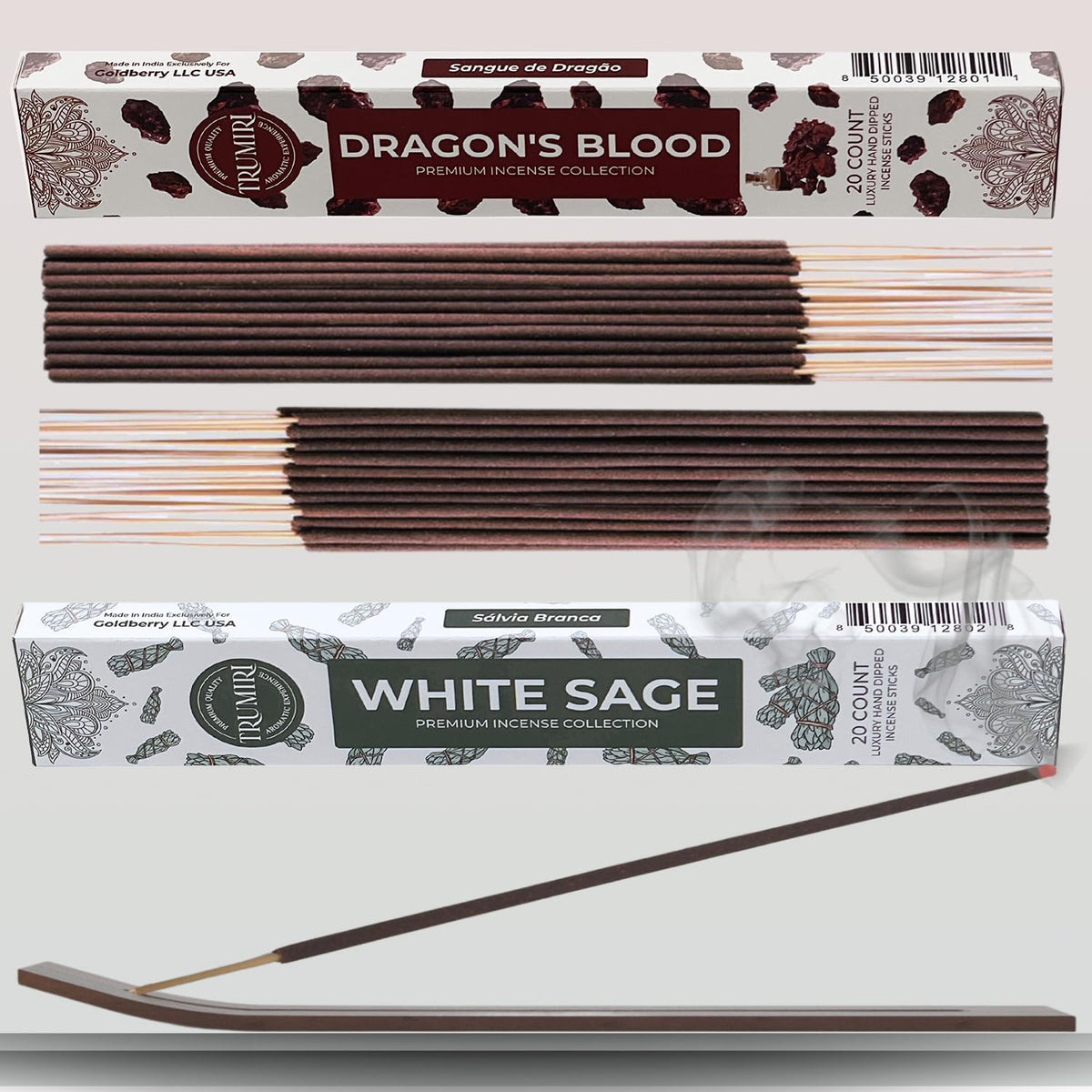 Trumiri Incense Sticks - Combo Pack of 40 Insence-Sticks - 20 Dragons Blood + 20 White Sage - Insenses - Insents - Incents - Inscense - Incence - Incienso - All Natural Incense Sticks
