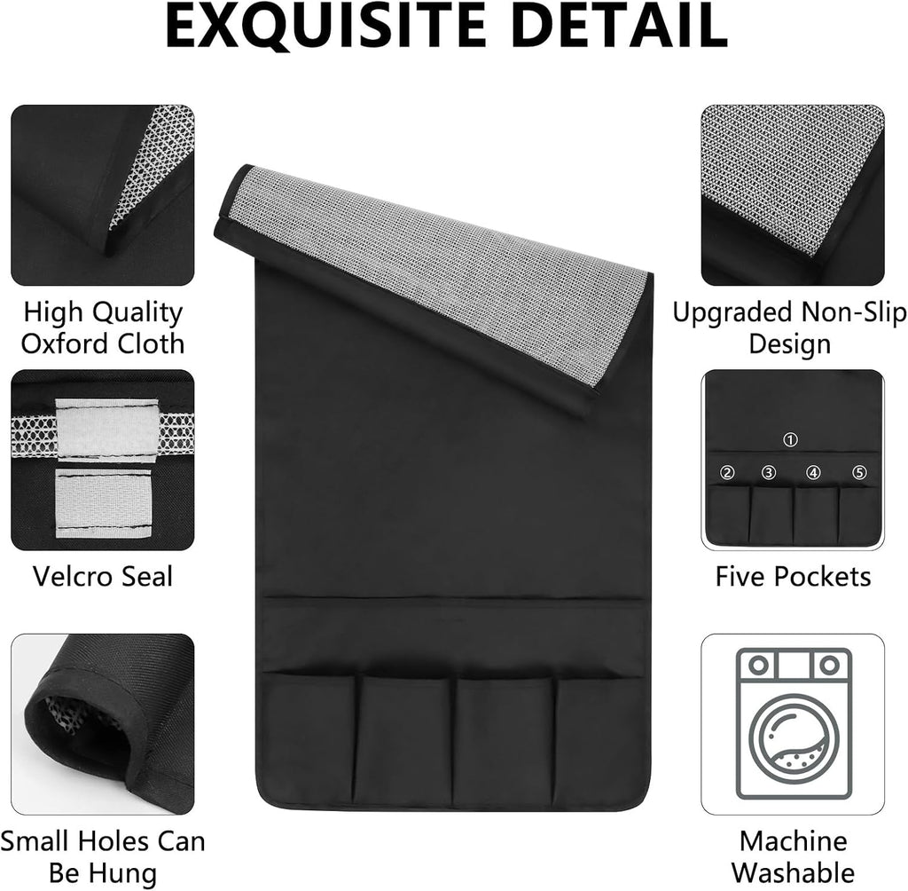 Non-slip Couch Organizer Armchair Caddy, Oxford TV Remote Control Holder Bedside Caddy with 5 Pockets for Key Glasses Phone Magazine Holders.