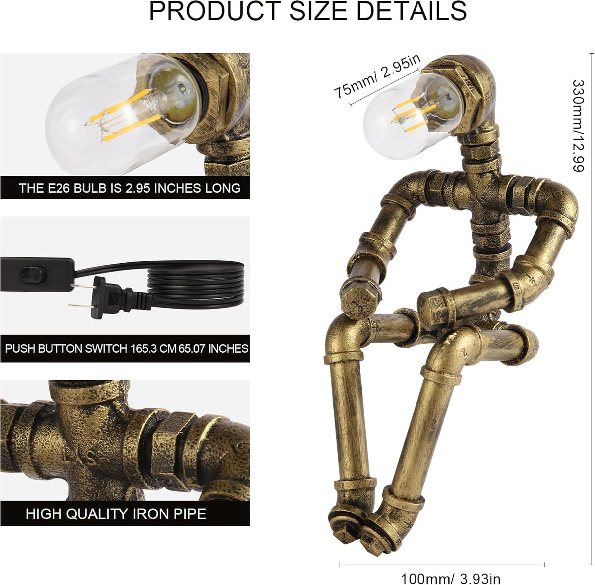 Steampunk Decor Table Lamp for Men Unique Creative Robot Style Desk Lamp,Vintage Industrial Metal Pipe Water Pipe Light, Home Decor Ideal for Bedrooms,Study. (Bronze B)