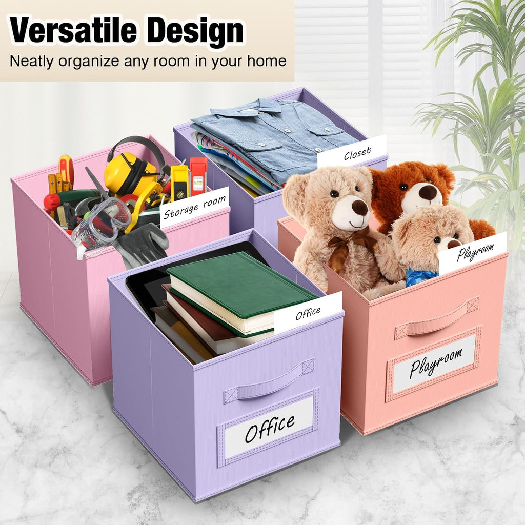 10 Pack Fabric Storage Cubes with Label 11" Collapsible Cube Bins, Pastel