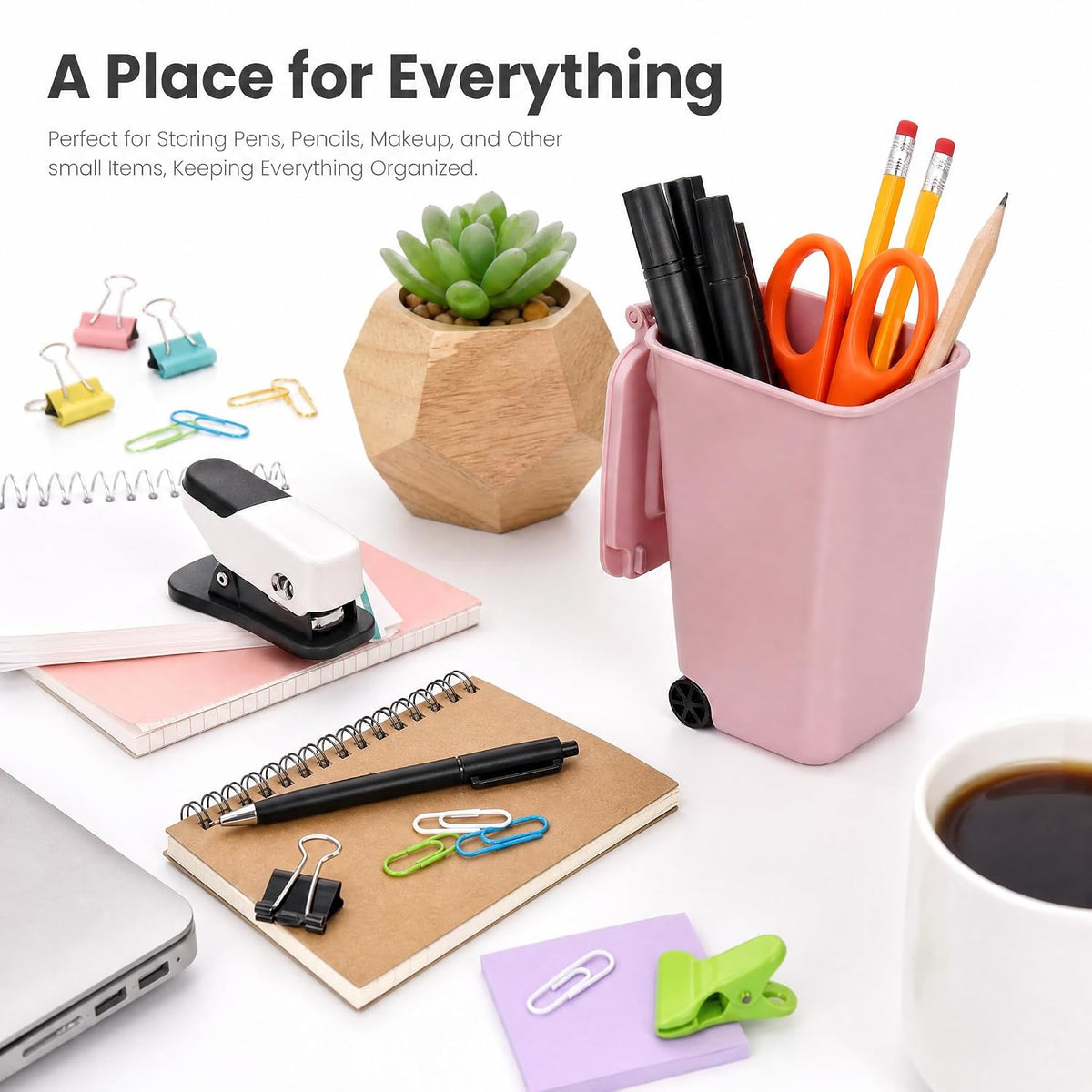 Goaste 12 Pack Mini Desk Trash Can, 22 OZ Tiny Curbside Garbage Bin with Lid, Small Plastic Desktop Wastebasket, Unique Office Pen Holder Pencil Cup, Counter Waste Basket for Home Kitchen Tabletop