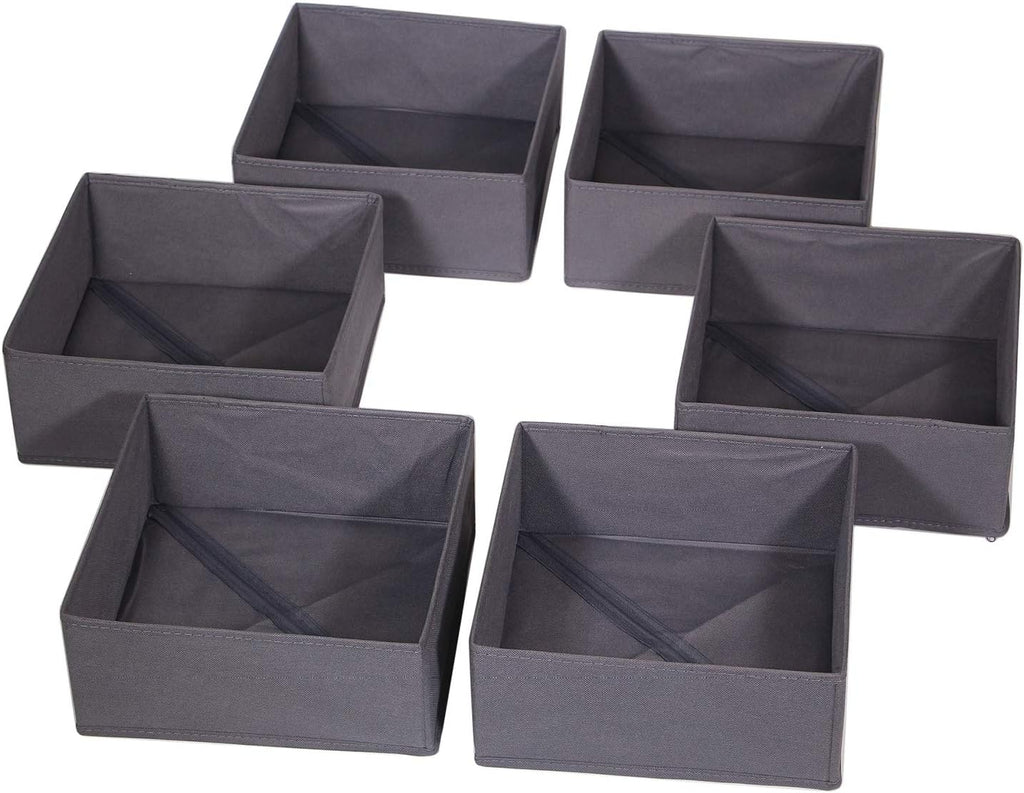DIOMMELL 6 Pack Foldable Cloth Storage Box Closet Dresser Drawer Organizer Divider Fabric Baskets Bins Containers for Clothes Underwear Bras Socks Lingerie Clothing, Dark Grey 600