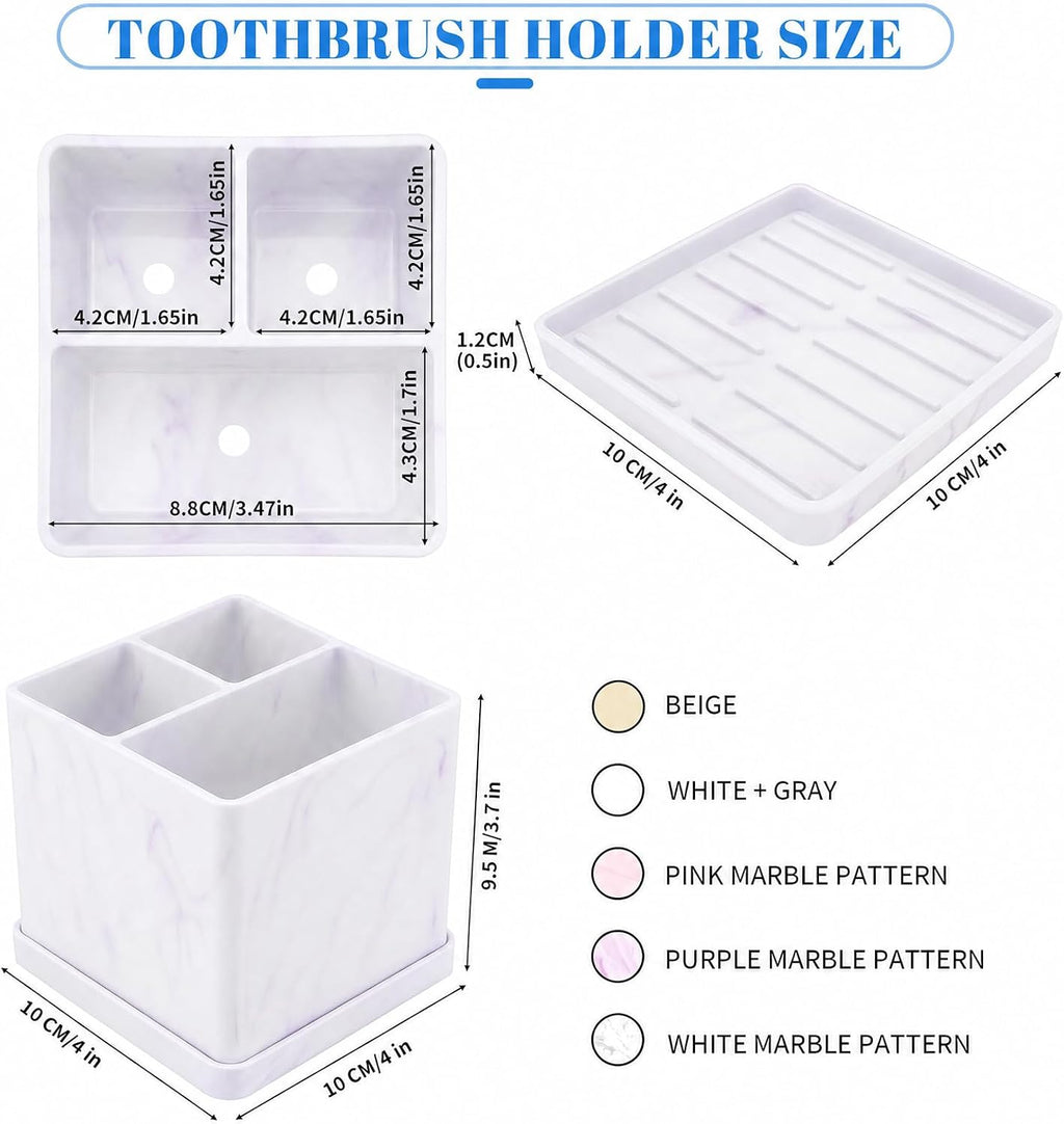 Silicone Toothbrush Holders for Bathrooms Marble Purple, 3-Slot Electric Toothbrush Holder and Organizer, Bathroom Toothbrush Holder Set, Soft Countertop Tooth Brush Holder, Portable and Easy to Clean
