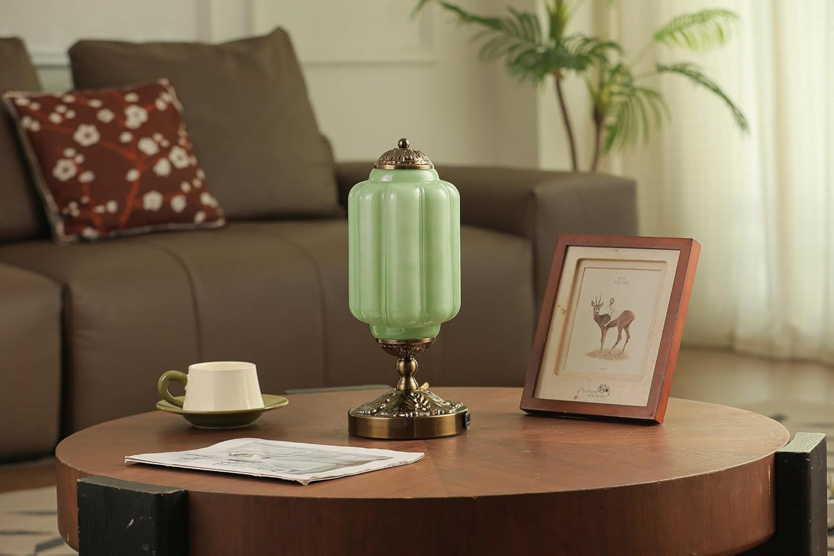 Vintage Touch Table Lamp, Milk Glass Shade with Metal Base, 3 Way Dimmable Desk Light with USB Charging Ports, Retro Lamp for Living Room Bedroom Bedside Nightstand