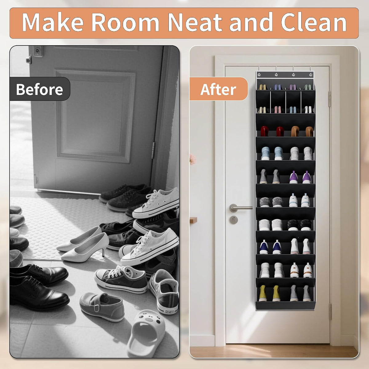 KYEVIS 10-Tier Large Size Over the Door Shoe Organizer, 20 Pairs Hanging Shoe Rack for Closet with Deep Pockets, Space-Saving Storage for Sneakers, Boots Heels (Black)