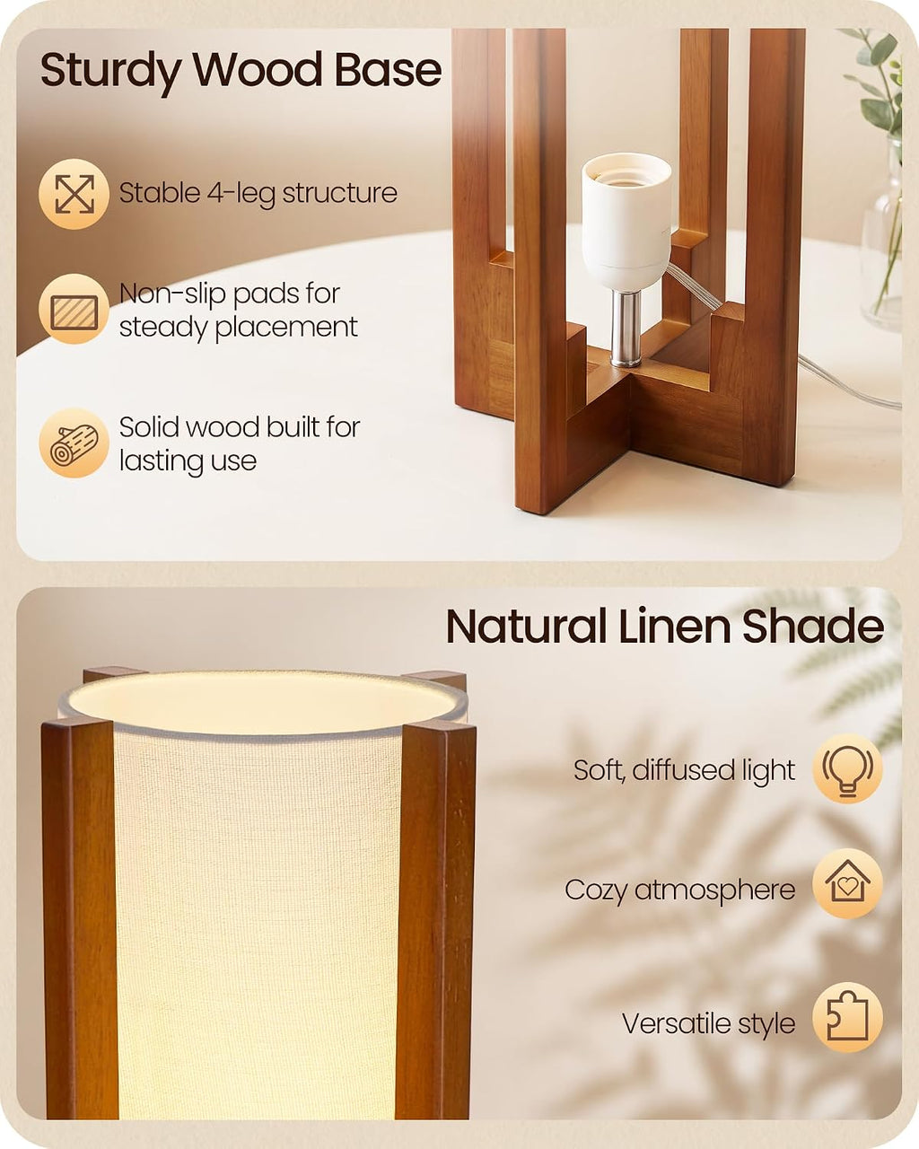 Table Lamps Set of 2, 13.4" Small Bedside Lamps with LED Bulb