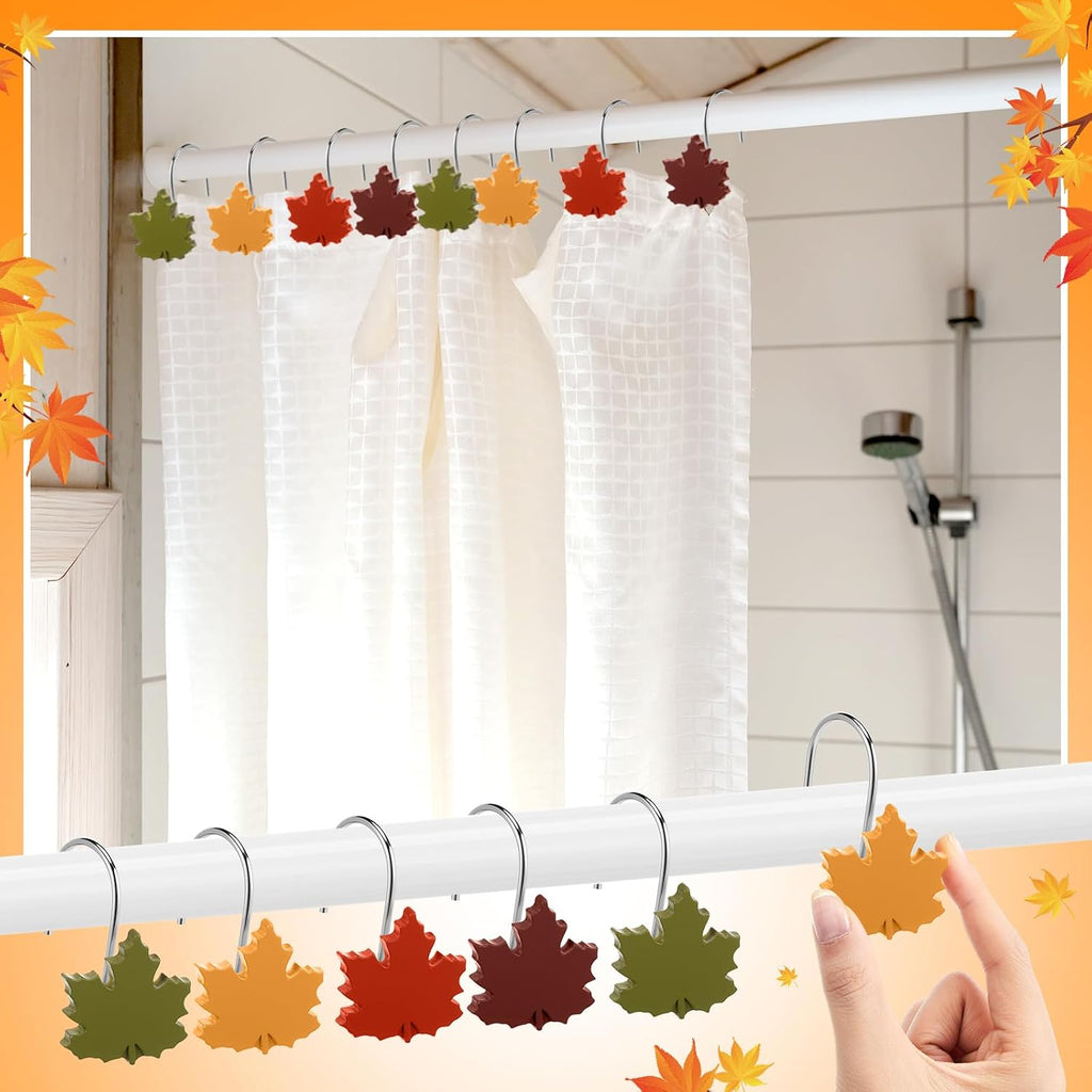 Yungyan 12 Pcs Fall Shower Curtain Hooks, Maple Leaf Shower Hangers