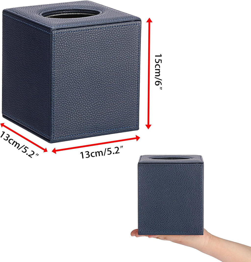 Sumnacon Tissue Box Cover Square,Magnetic Bottom PU Tissue Box Holder,Blue