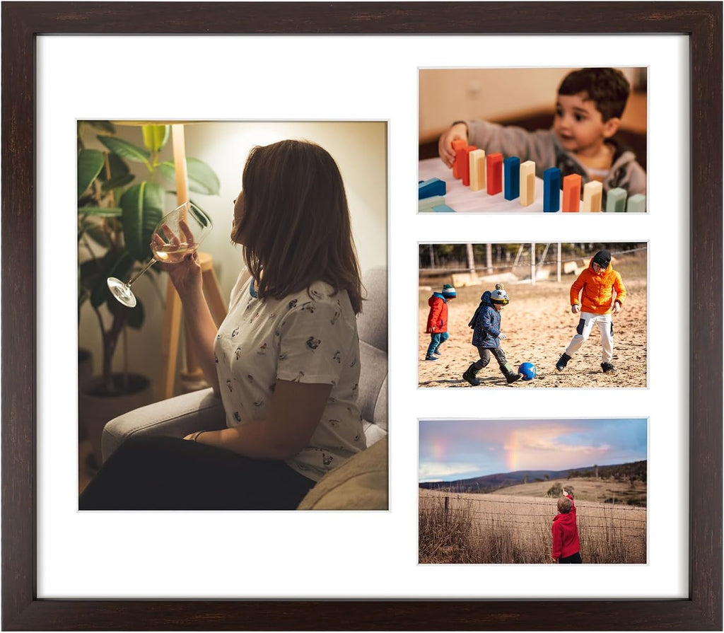 Golden State Art 14x16 Dark Brown Wood Picture Frame for 8x10 and 4x6 Photo