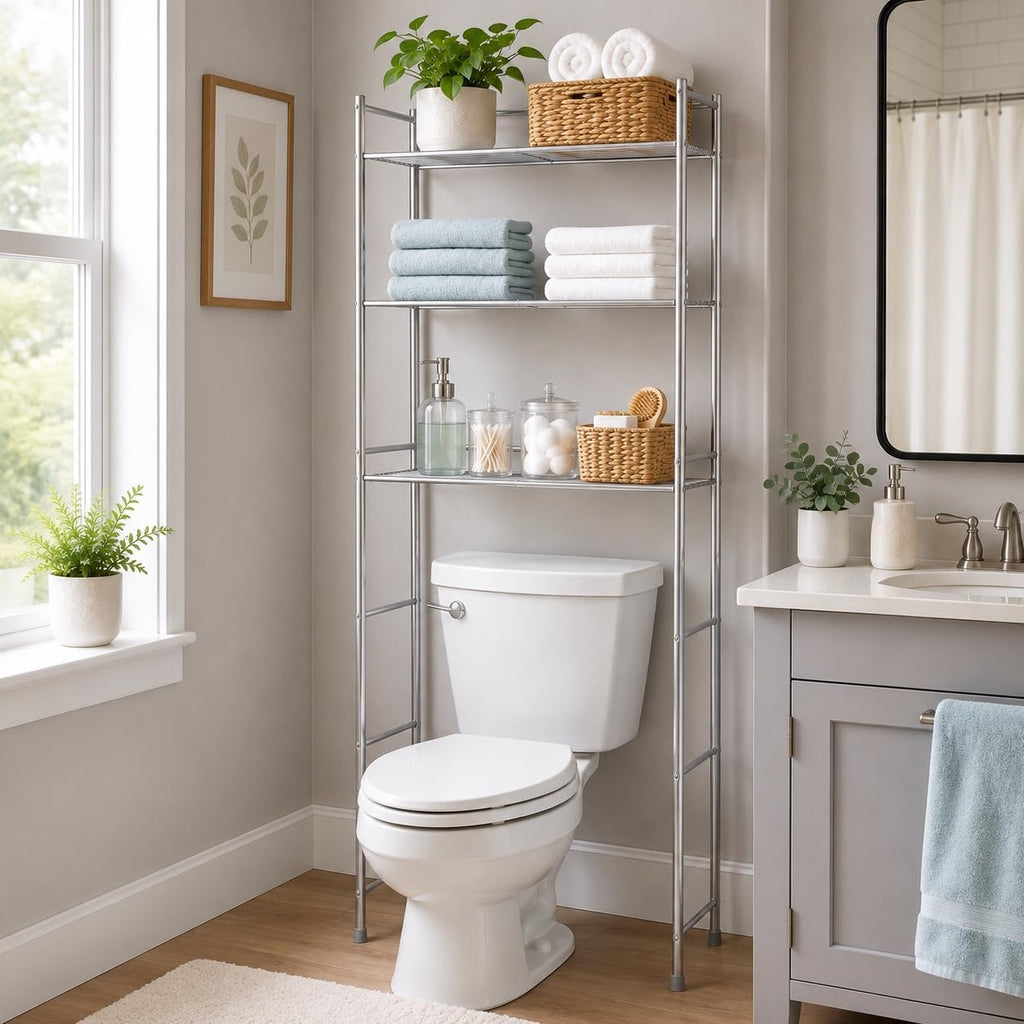 Honey-Can-Do Over-the-Toilet Bathroom Storage Shelf, Steel, Chrome, 4-Tier