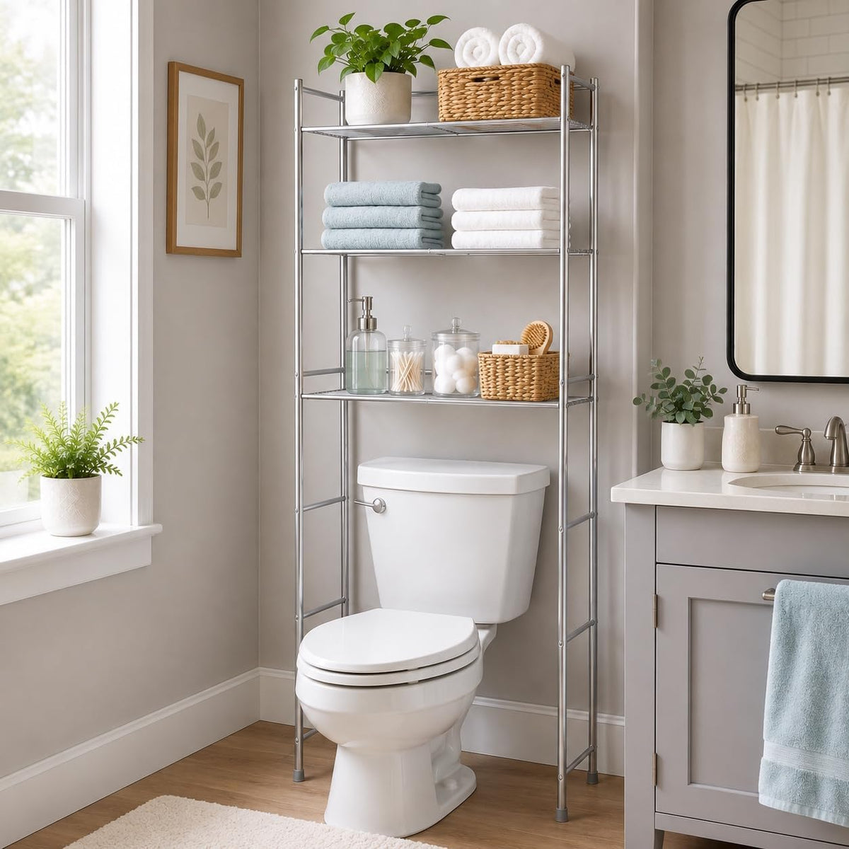 Honey-Can-Do Over-the-Toilet Bathroom Storage Shelf, Steel, Chrome, 4-Tier