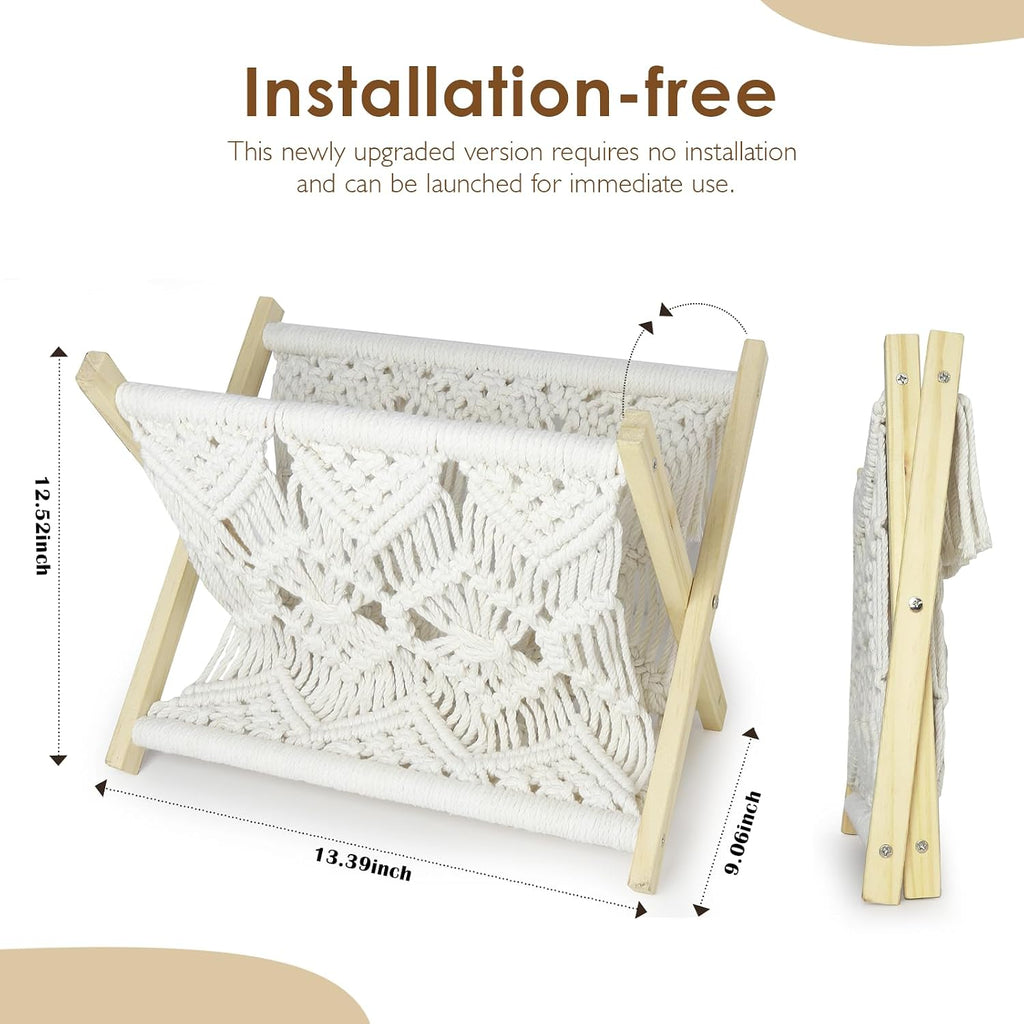 Boho Macrame Magazine Holder,Hand-Woven Magazine Rack for Home Office