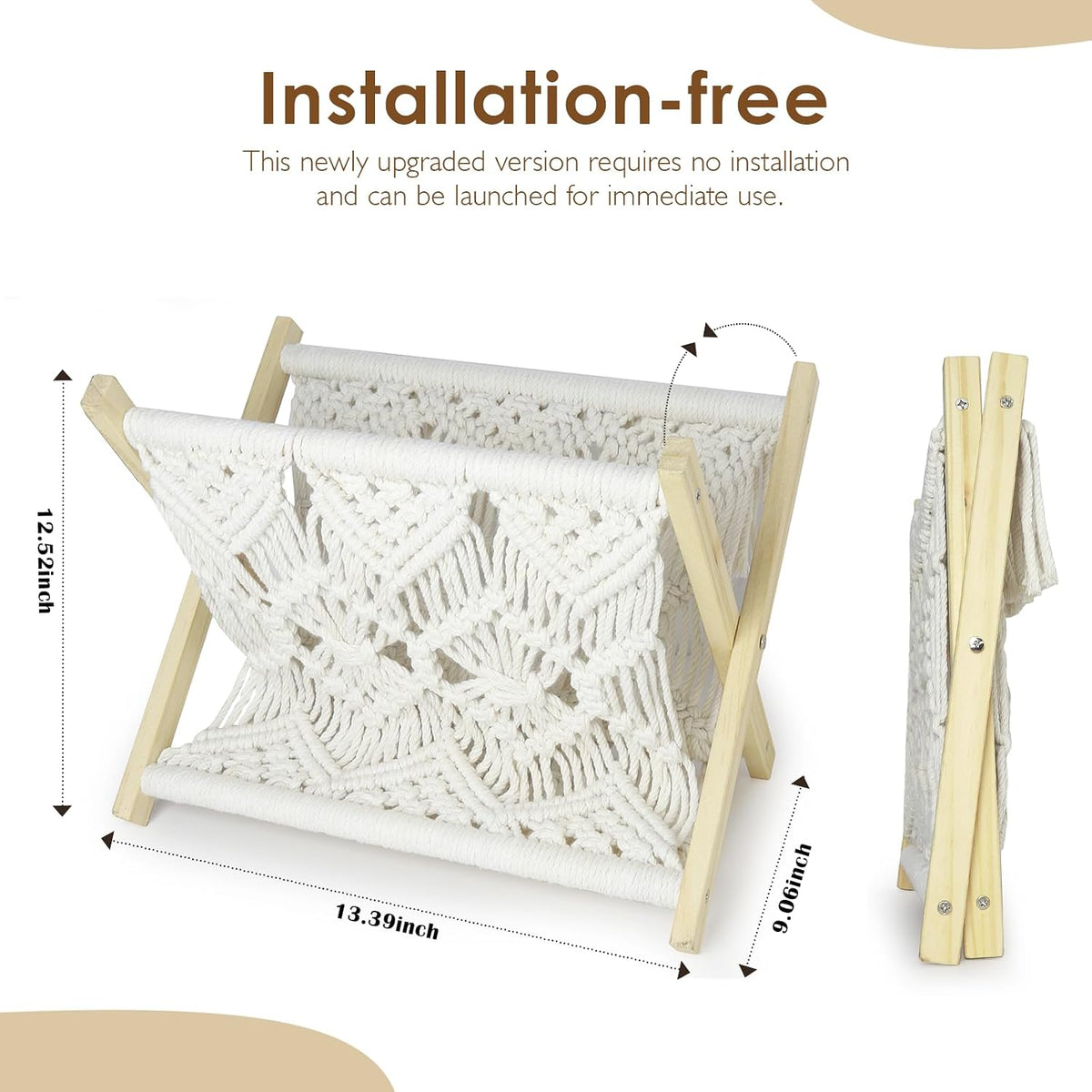 Boho Macrame Magazine Holder,Hand-Woven Magazine Rack for Home Office