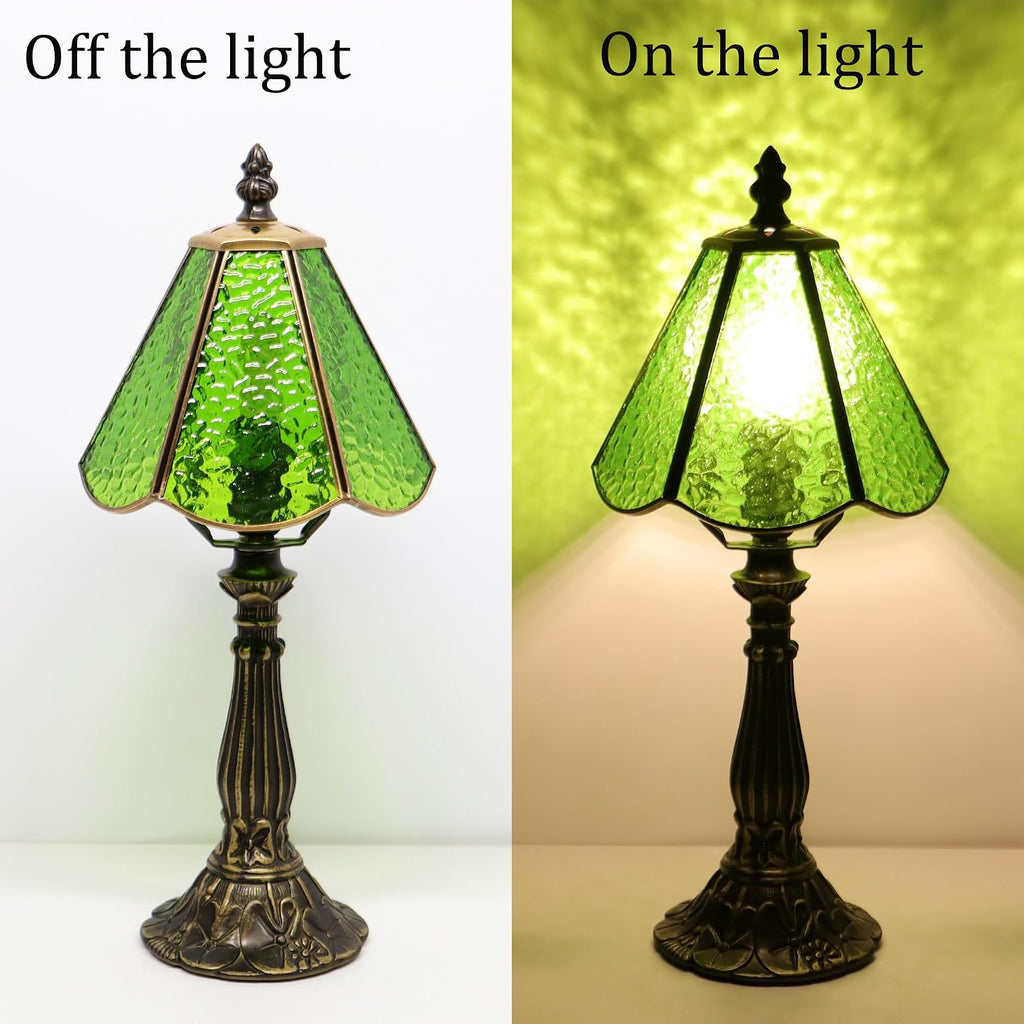 Tiffany Style Table Lamp Green Rippled Stained Glass Lamp 14 Inch