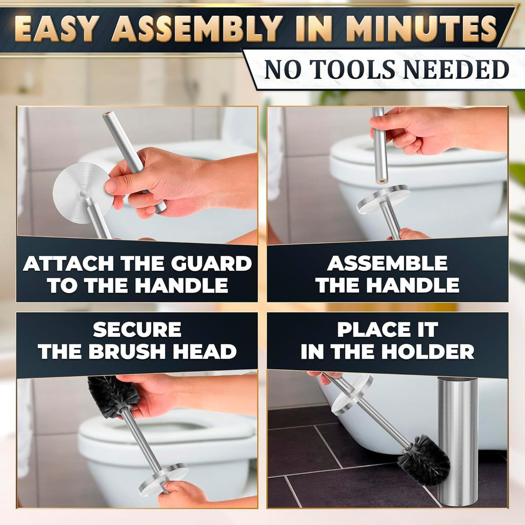 Silver Toilet Brush and Holder Set, Freestanding, Splash Protection