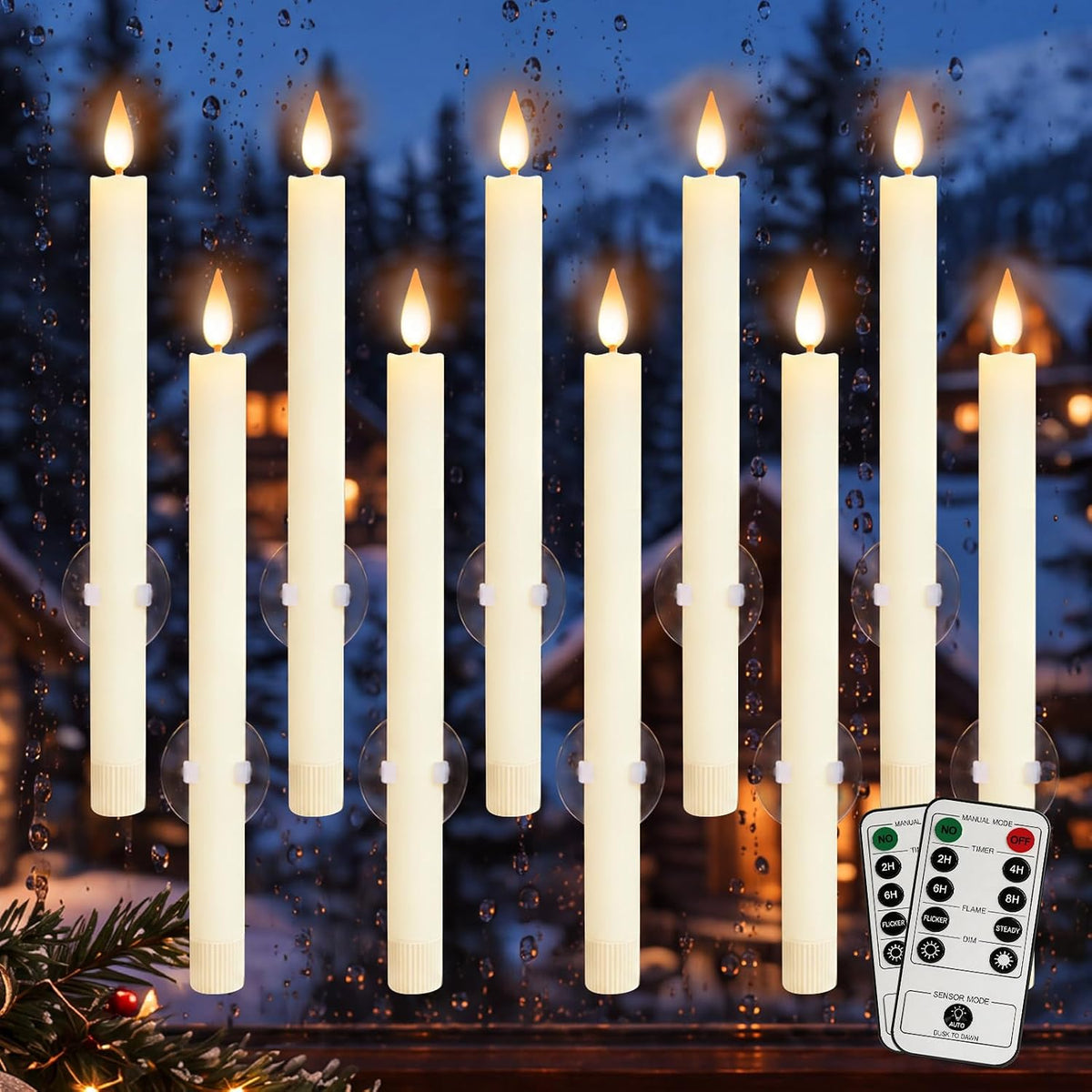 10 Pack Window Candles Battery Operated with Sensor Dusk to Dawn & Remote