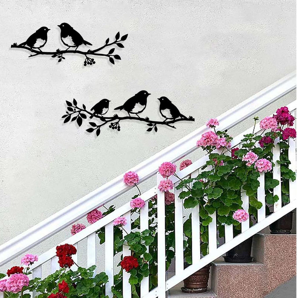 Harikikochuu 2pcs Metal Birds Wall Art Birds on Branch Silhouette Art Rustic Robin Garden Decor Metal Leaf Wall Sculpture for Outdoor Porch Balcony Housewarming Gift Mother's Day Present.