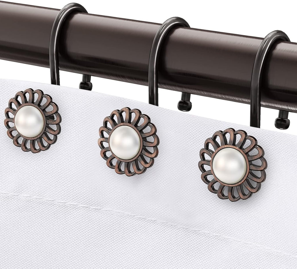 Oil Rubbed Bronze Sunflower Shower Curtain Hooks, 12Pcs Rustproof