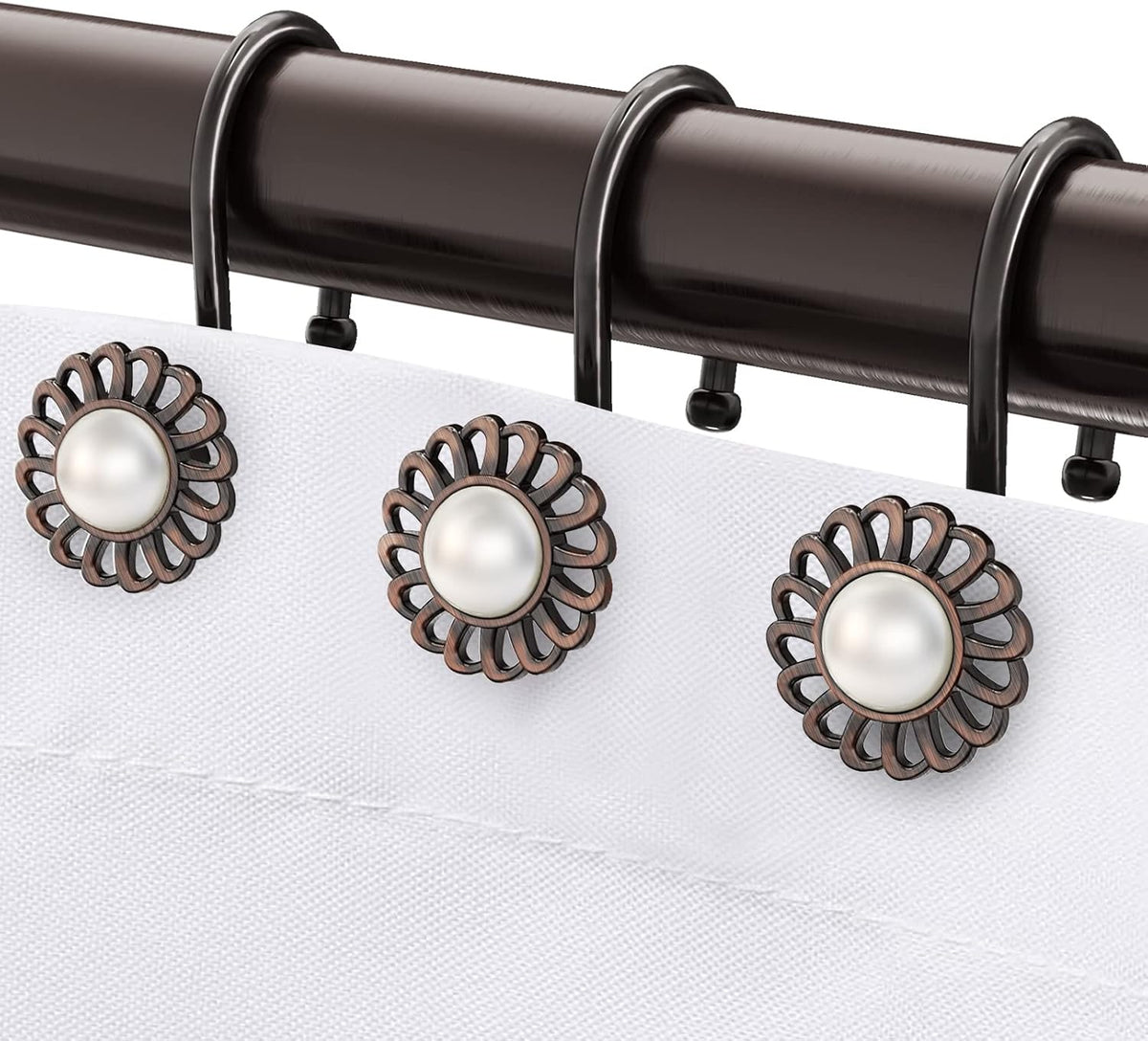 Oil Rubbed Bronze Sunflower Shower Curtain Hooks, 12Pcs Rustproof