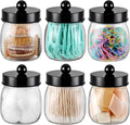 SheeChung 6 Pack Acrylic Mason Jar Qtip Holder Dispenser with Labels, Black