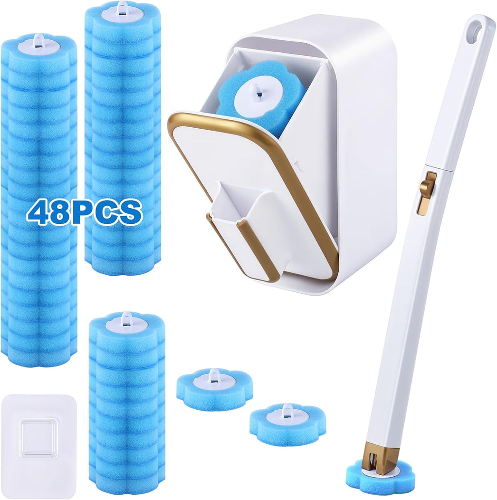 wlich Disposable Toilet Brush Set With 48 Refills, Wall-Mount Holder