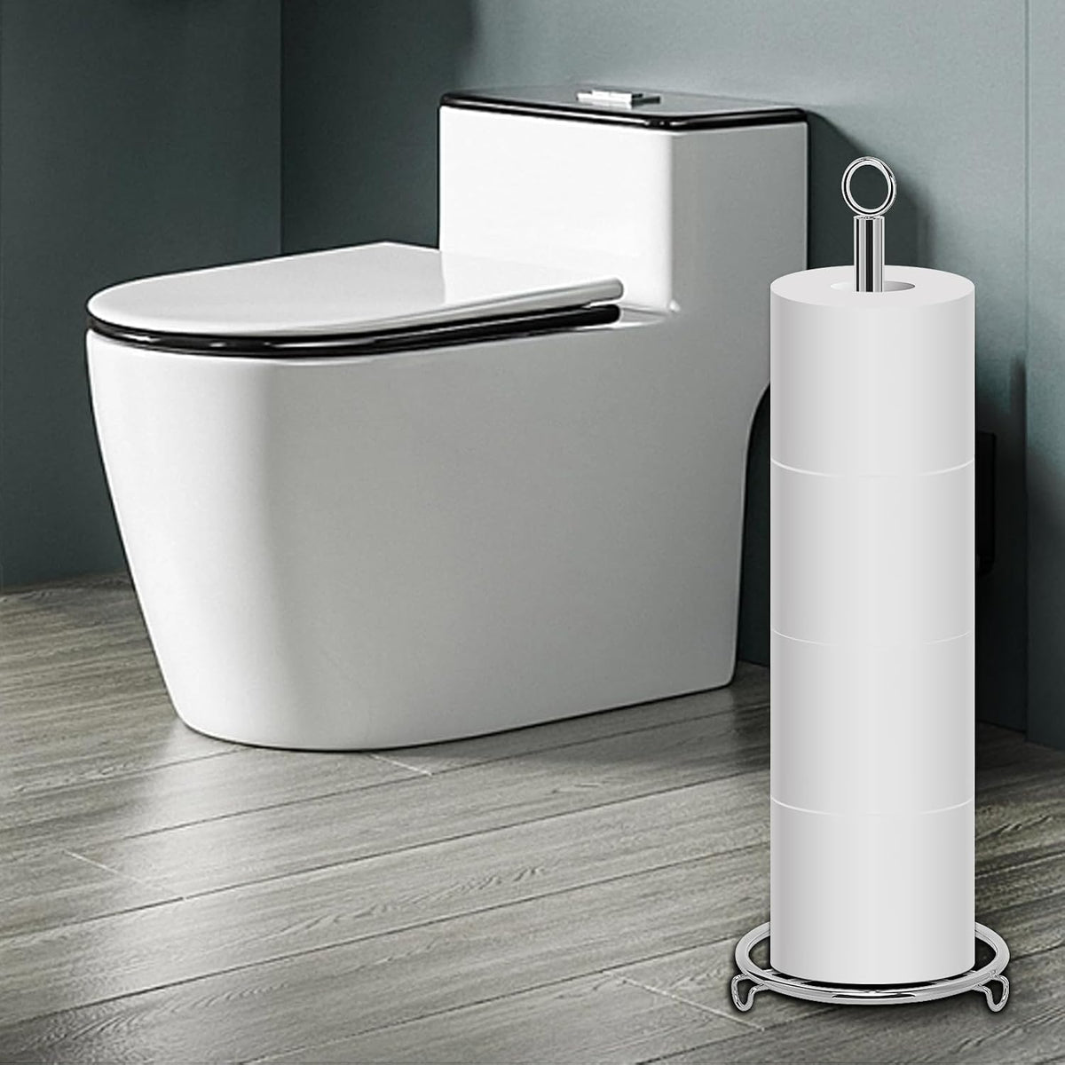 Bath Toilet Paper Holder, Toilet Tissue Roll Organizer Storage, Tissue Paper Holder Stand for Bathroom/Kitchen Countertop, Metal (21" H, Chrome)