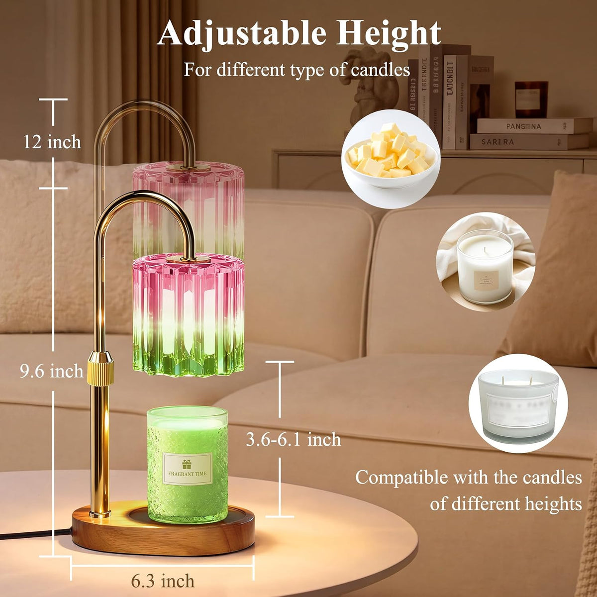 Candle Warmer Lamp, with Timer Dimmer Adjustable Height, Home Decor, Room Decor, Wax Melt Warmer for Candles, Gifts for Mom, Gifts for Mother's Day, Birthday Gifts for Women