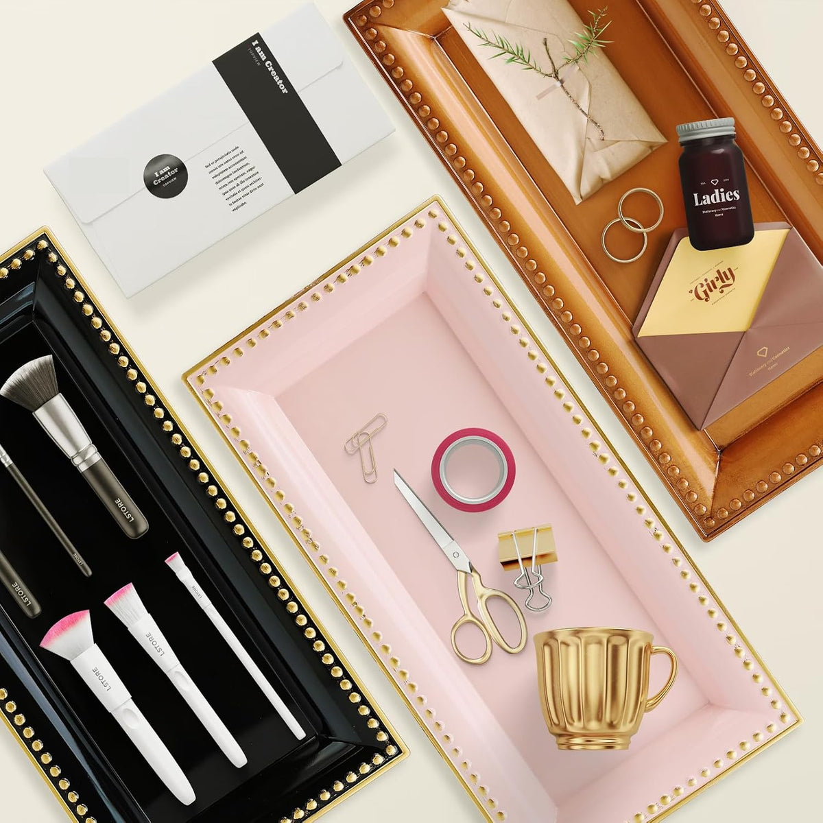 Pink Vanity Tray with Handles, Decorative Tray