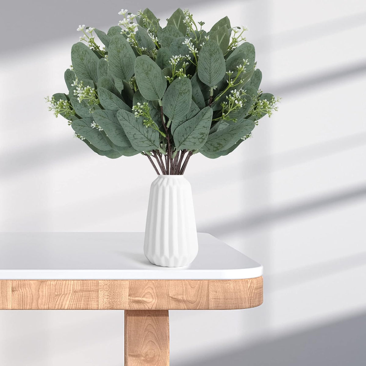 20 Pcs Eucalyptus Leaves Stems Bulk Artificial Greenery Stems Faux Seeded Eucalyptus Leaves Branches for Vase Bouquets Floral Arrangement Wreath Wedding Greenery Decoration