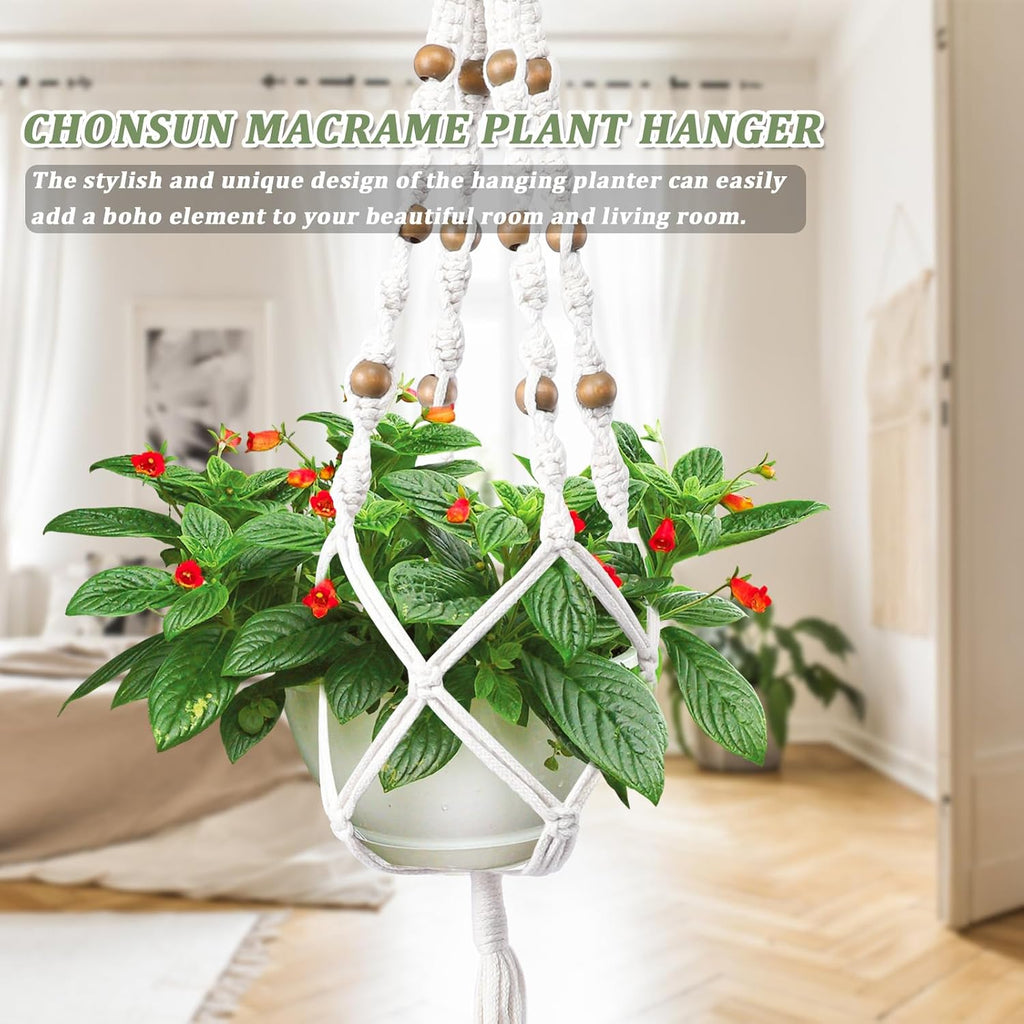 3 Pack Macrame Plant Hangers for 5-9 Inch Pots, Cotton Rope, Wooden Beads