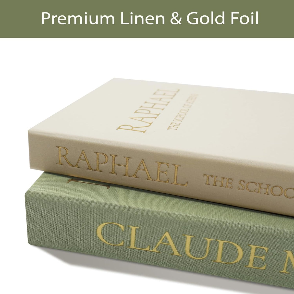 Sage Green Faux Book Box Set of 3 - Linen Decorative Books for Shelves, Fake Books for Decoration with Secret Compartment, Cottagecore Aesthetic Room Decor (Green-Beige-White)
