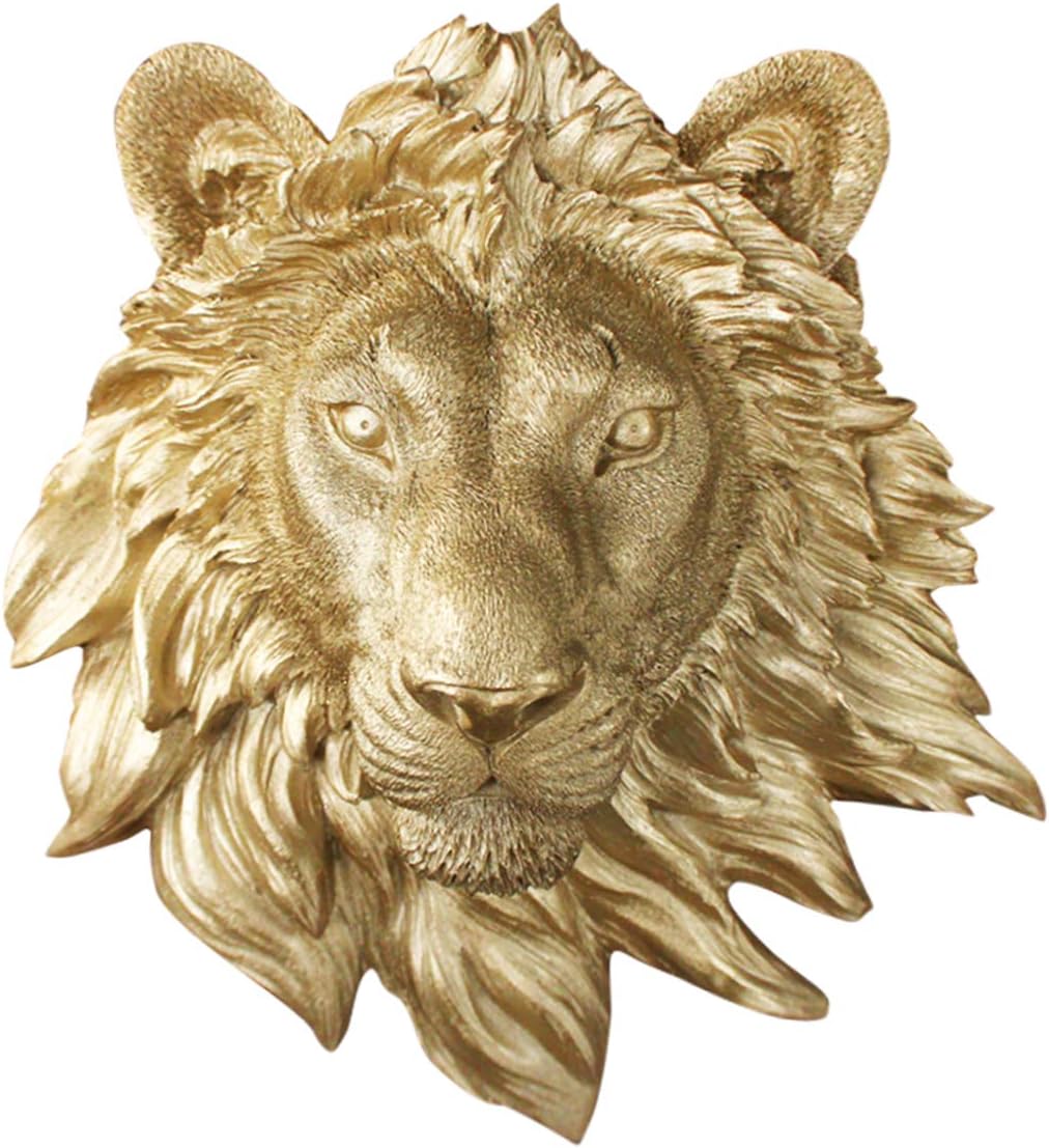 WallCharmers Lion Head Wall Decor, 9", Gold Resin, Faux Taxidermy, for Nook
