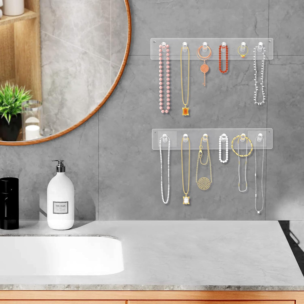 MaxGear Clear Necklace Holder 2-Pack, Wall Jewelry Organizer with 12 Hooks