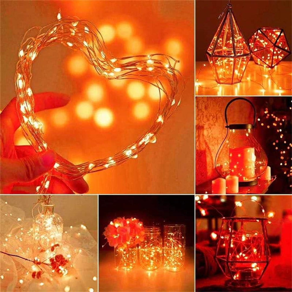 Set of 2 Battery Operated Mini Led Fairy Light Indoor String Light with Timer 6 Hours on/18 Hours Off for Christmas Party Decoration,30 LED,10 Feet Silver Wire (Orange Color)