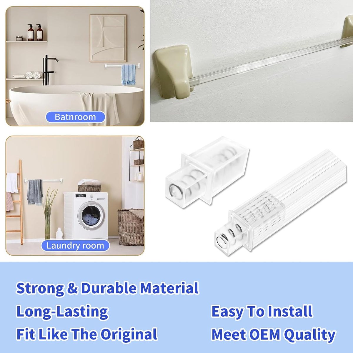 2 Pack 24 in Bathroom Towel Bar Replacement Rod with Adjustable Spring End