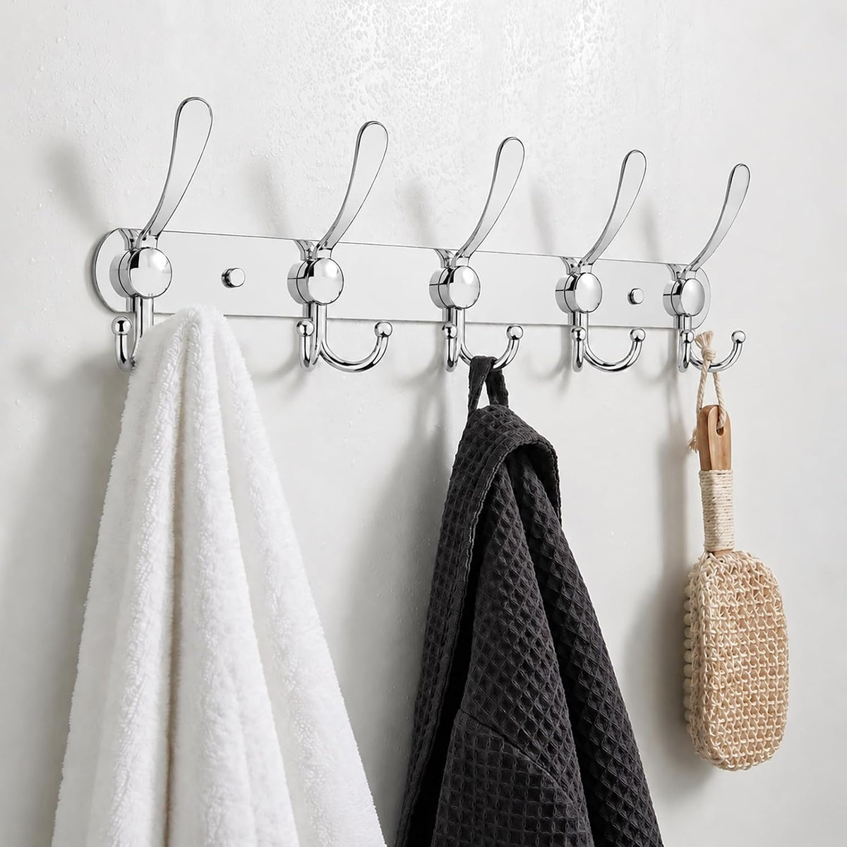 YUNISS Coat Rack Wall Mounted，5 Tri Stainless Steel Coat Hook for Coat Hat Robes Towel in Mudroom Entryway (Sliver, 2 Pack 5 Hook)