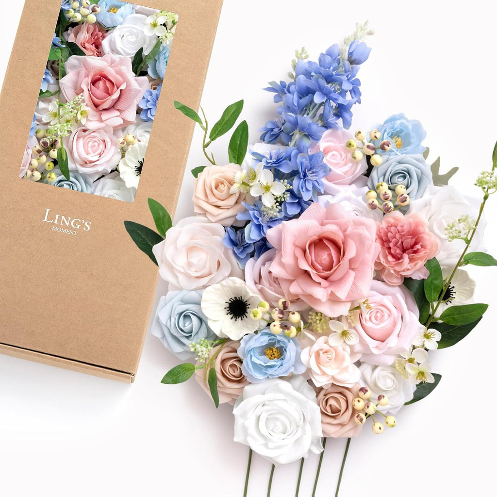 Ling's moment Artificial Pink Wedding Flowers Combo, English Pastel, Deluxe