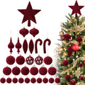 Acostop Burgundy Velvet Star Christmas Tree Topper & Ornaments Set, 30Pcs