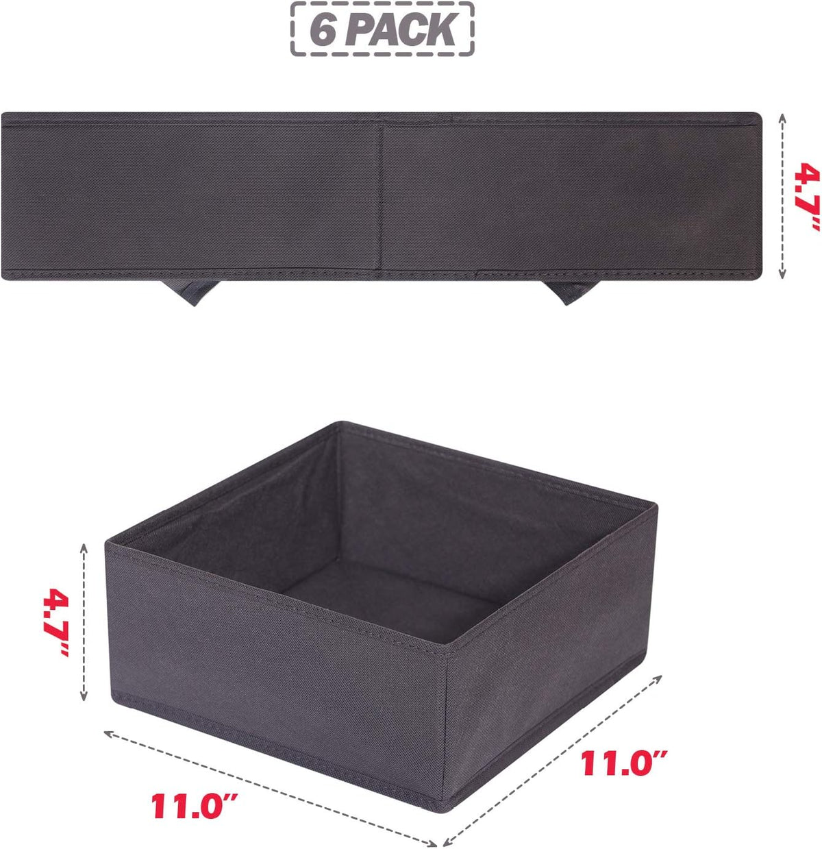 DIOMMELL 6 Pack Foldable Cloth Storage Box Closet Dresser Drawer Organizer Divider Fabric Baskets Bins Containers for Clothes Underwear Bras Socks Lingerie Clothing, Dark Grey 600