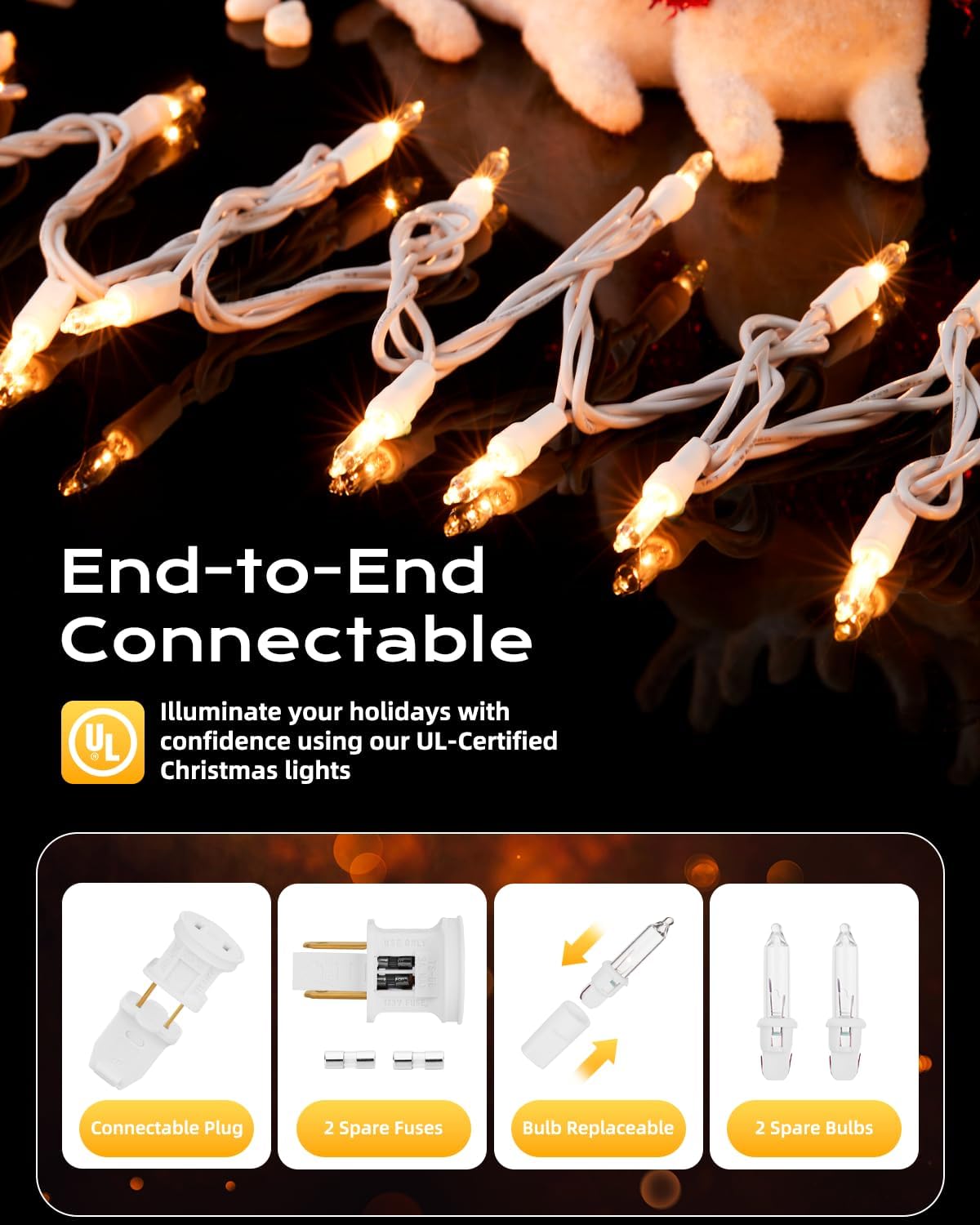 Brightown Clear Christmas String Lights, 200-Count 40ft Incandescent Bulb Mini Lights for Indoor Holiday Decor, Christmas Tree Garland Wedding Party Multi-Use Festival Decoration, White Wire