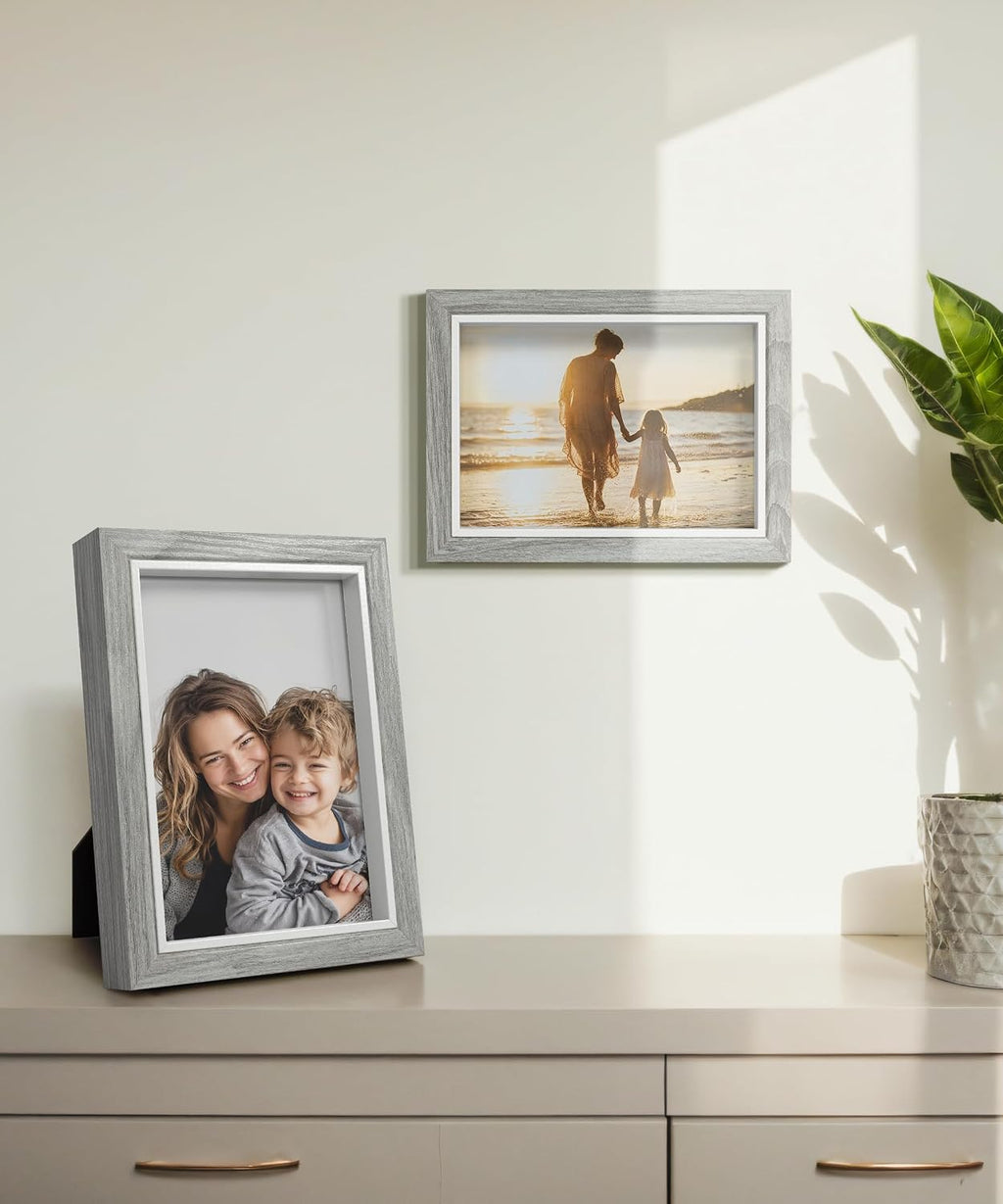 Afuly 5x7 Picture Frame Set of 2, Modern Grey Photo Frame