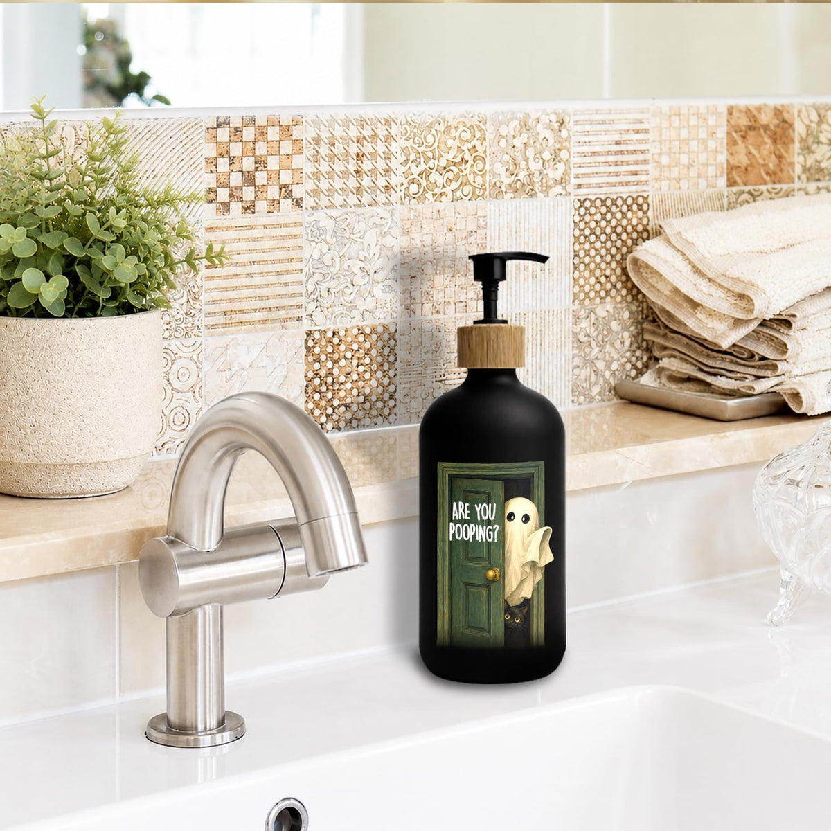 Funny Halloween Bathroom Glass Soap Dispenser with Pump