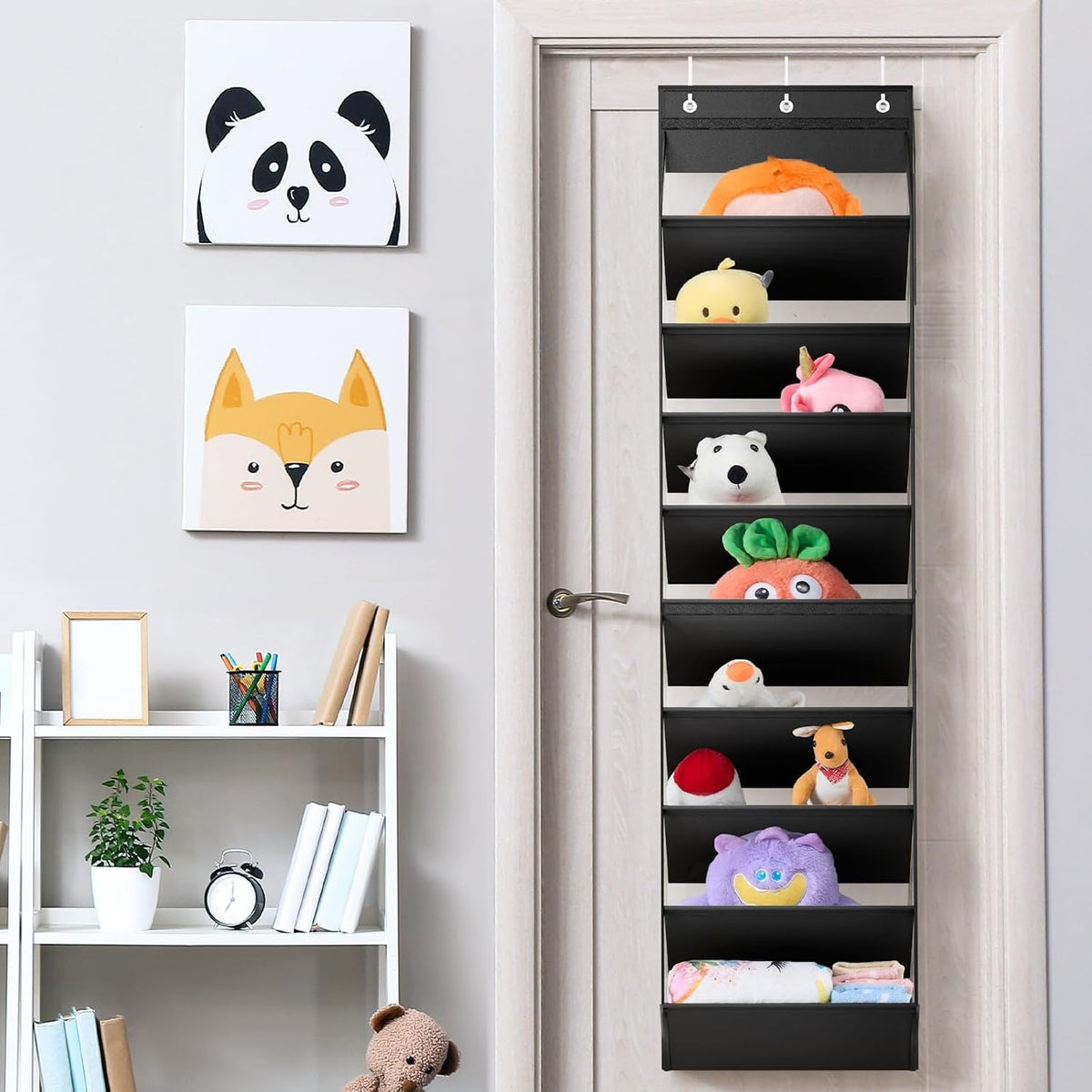 WERNNSAI Over the Door Shoe Organizer with Clear Curtain Dustproof, 9-Shelf Shoe Rack, Deep Pockets Large Hanging Shoes Rack for Closet Door Dorm Bedroom Guest Room Black