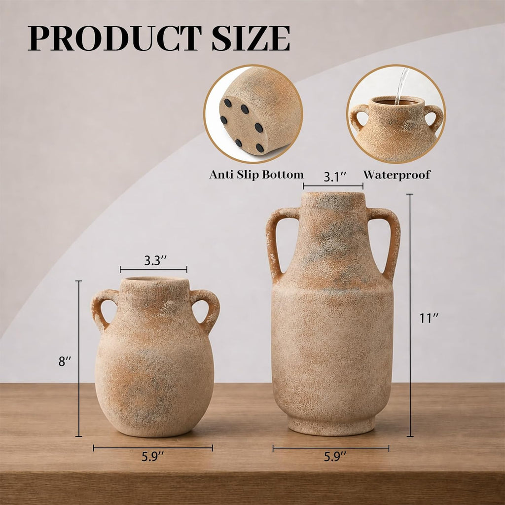 Deep Dream Ceramic Flower Vase with Handles, 8 Inch Small Ceramic Vase, Decorative Terracotta Vases, Farmhouse Rustic Pottery Vases for Home Decor, Shelf, Entryway, Living Room, Bedroom (Terracotta)