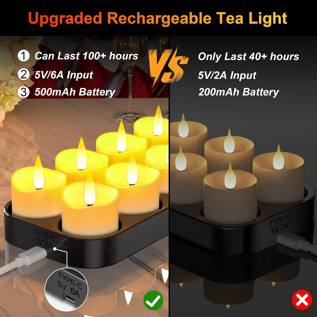 YiaMia USB-C Rechargeable Tea Lights with Charging Base 12 Pack