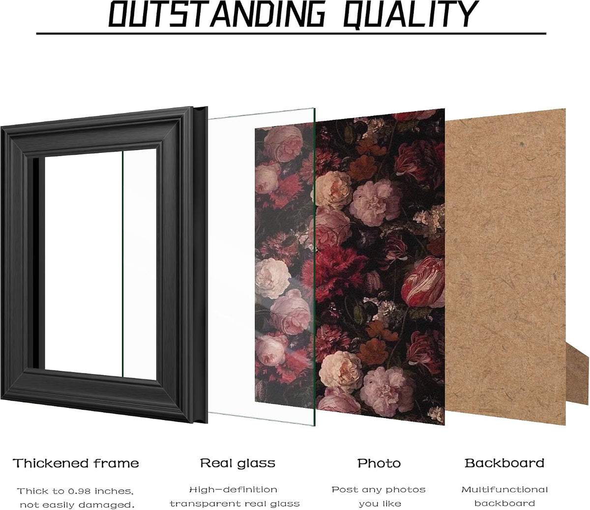 PEALSN 5x7 Picture Frame, Real Glass Front and Black Backboard, Black